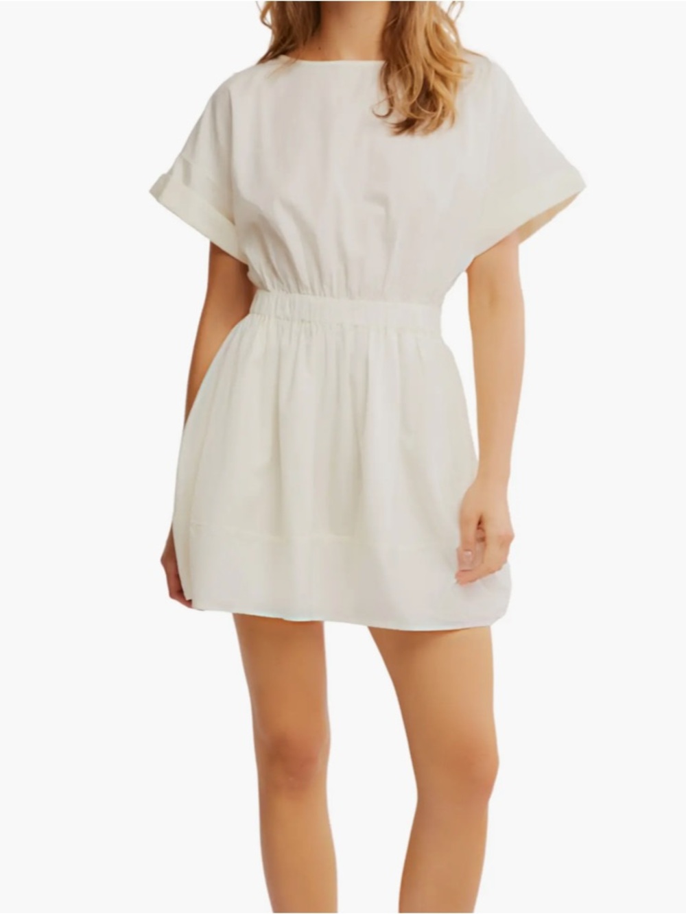 Free People Cream Short-Sleeve Elastic-Waist Mini Dress